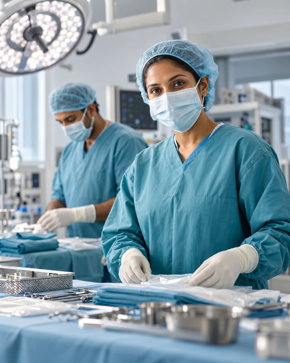 AI-generated illustration of a clinical team in a modern operating theatre
